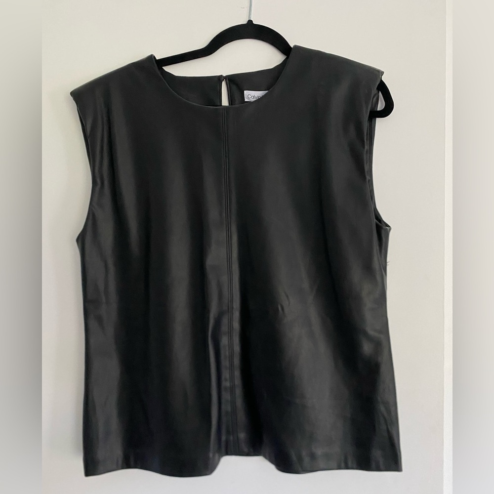 Calvin Klein Black faux leather sleeveless top
